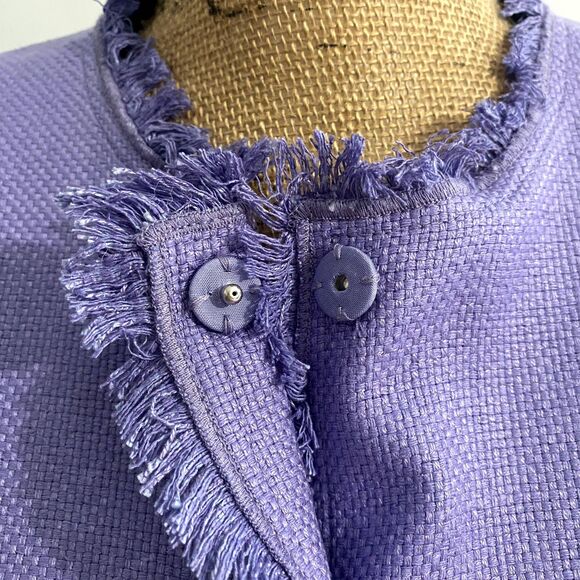 Worth New York Silk Tweed Fringe Jacket Button Front Periwinkle Purple Size 2 - Picture 2 of 5